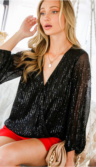 Life Of The Party Sequin Top- Black