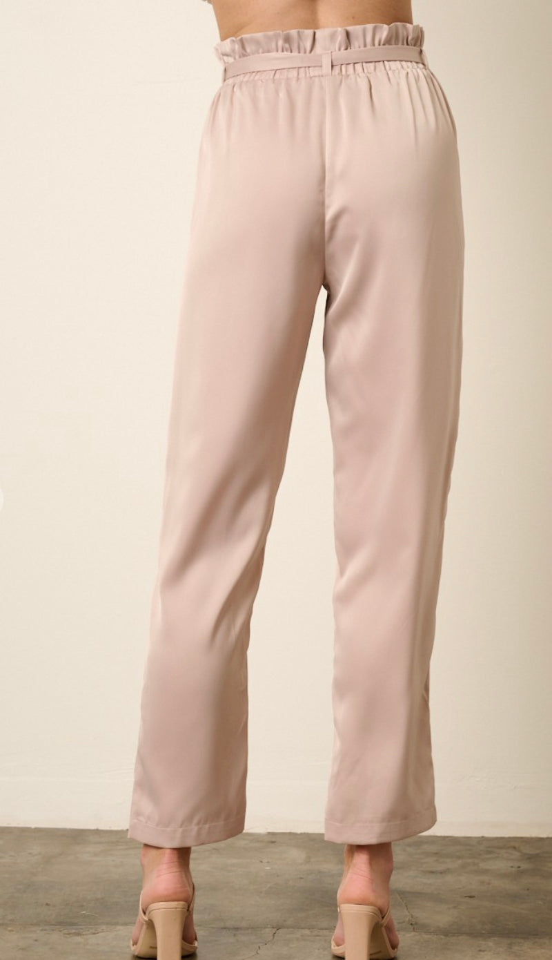 April Elastic Waist Paperbag Pants- Shell Pink