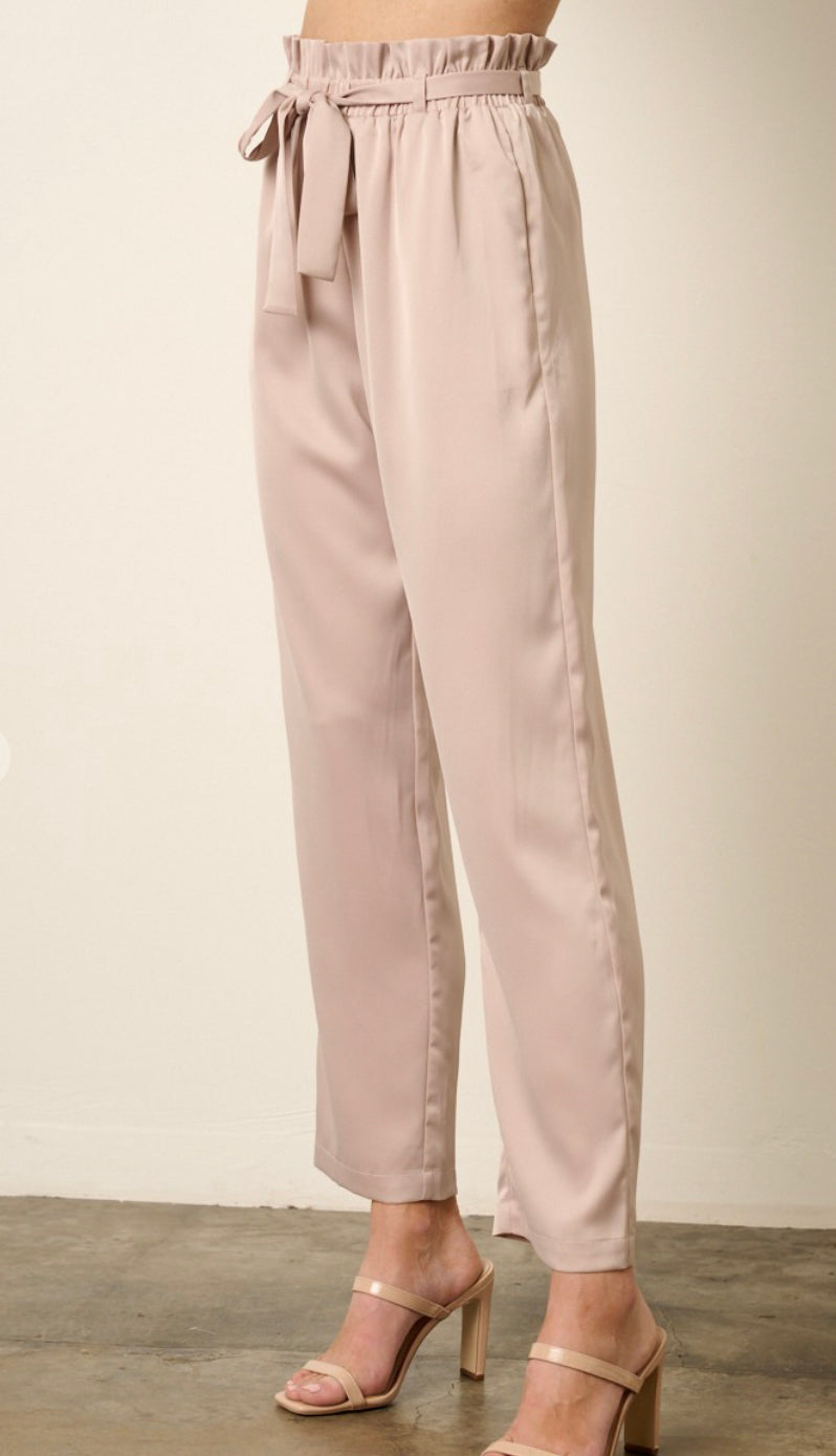 April Elastic Waist Paperbag Pants- Shell Pink