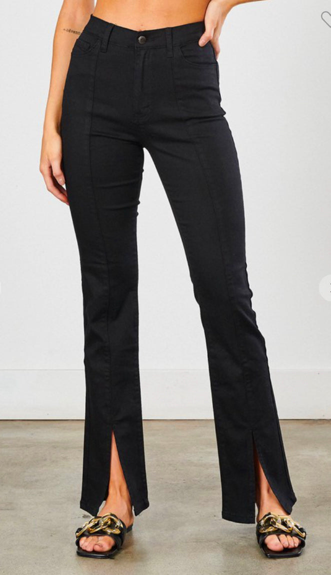 Express Womens Cropped Skinny Pants Black High Rise Front Slit