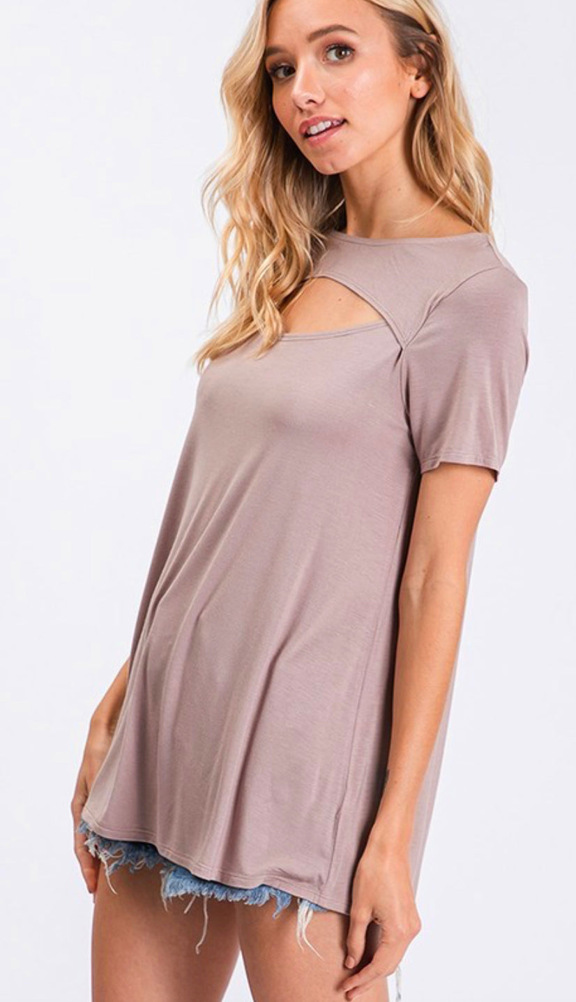 Here For This Front Cut Tee- Taupe