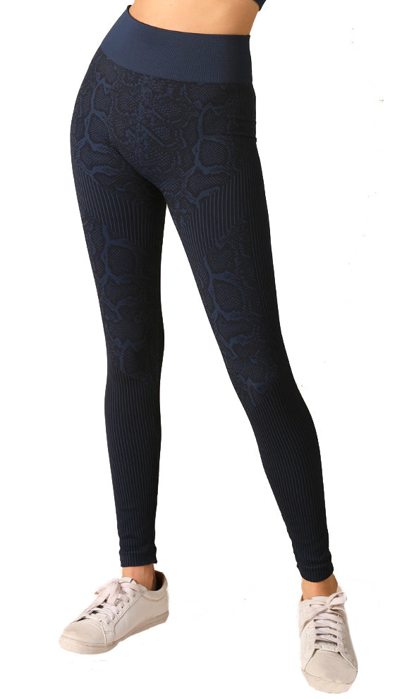 Niki Biki Snake Skin Leggings- Denim Blue
