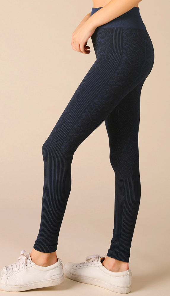 Niki Biki Snake Skin Leggings- Denim Blue