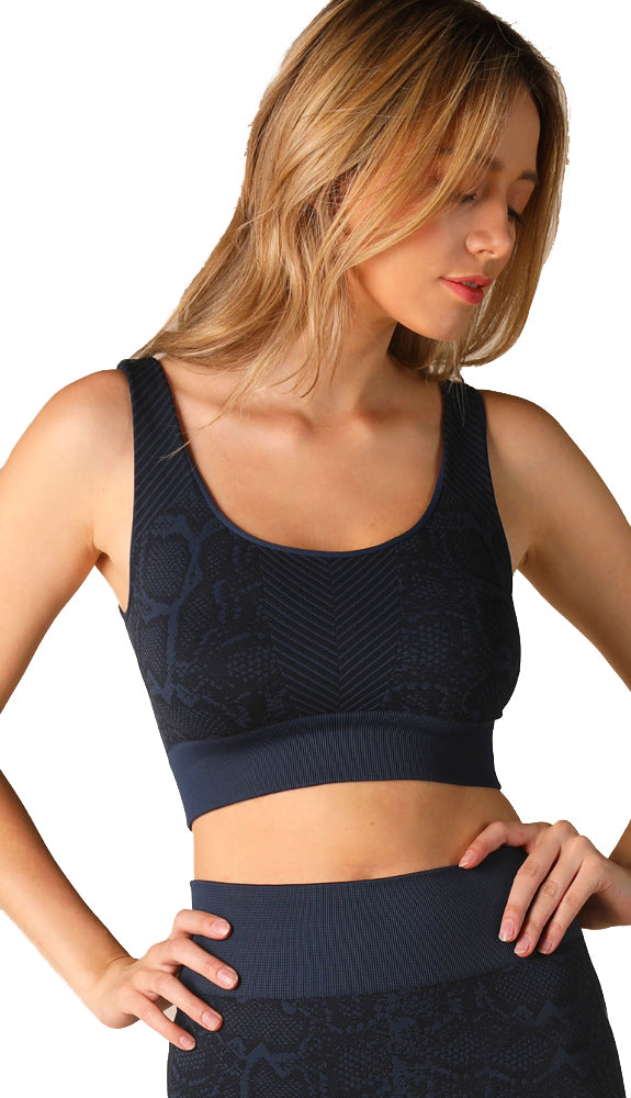 Niki Biki Snake Skin Bra Top- Denim Blue