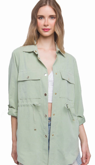 Spring Essential Button Jacket- Moss