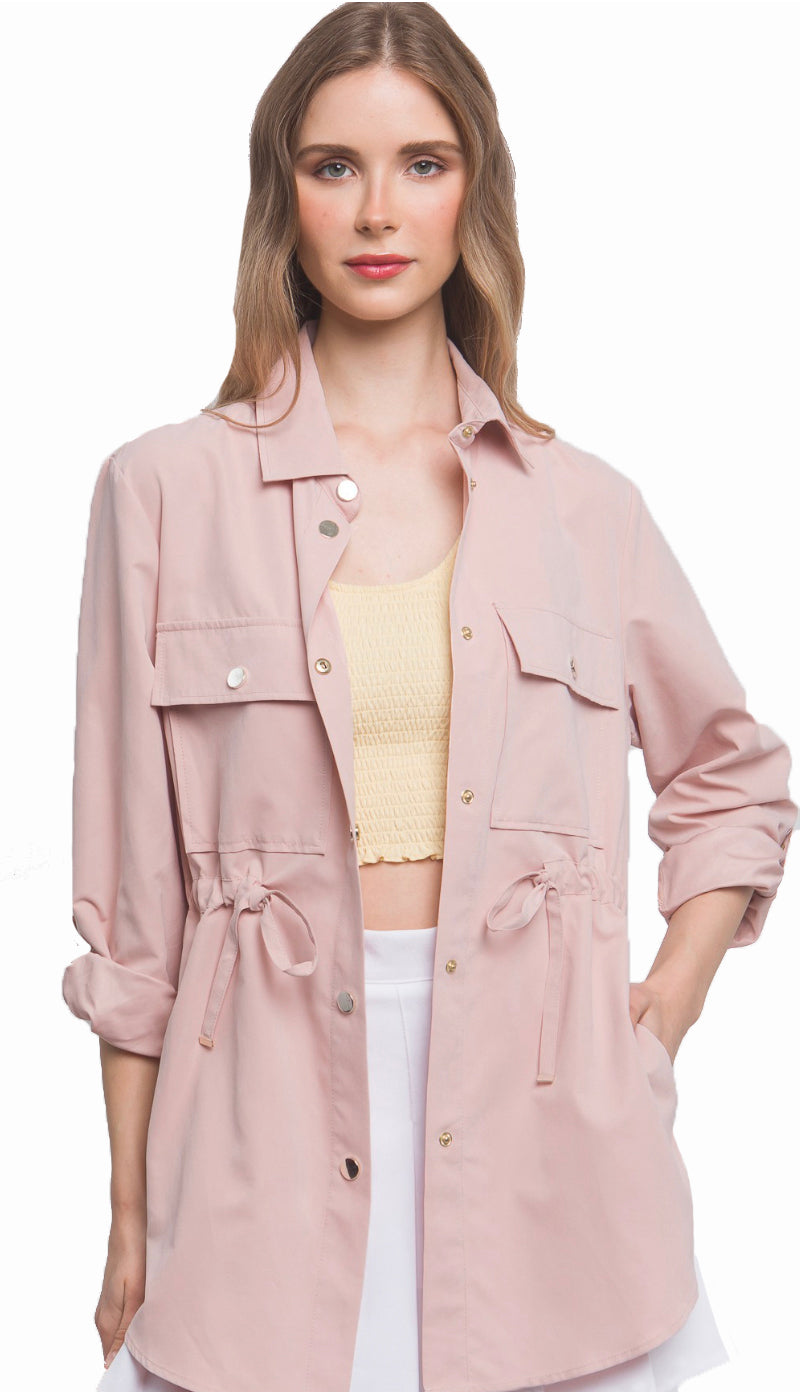 Spring Essential Button Jacket- Pink Stone