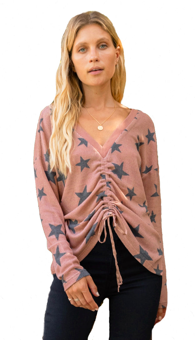 Oh My Stars Ruched Thermal Top- Mauve