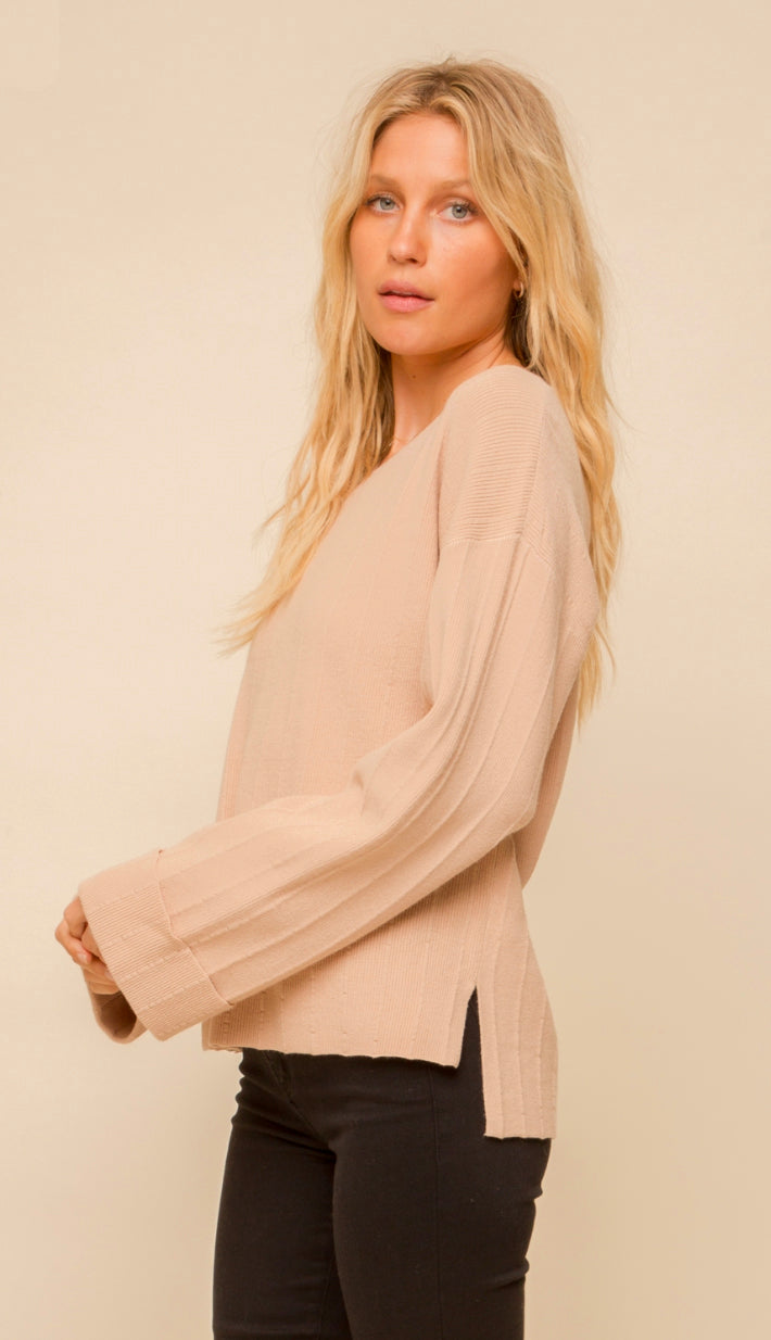 Sweetest Thing Wide Sleeve Crewneck Sweater- Taupe