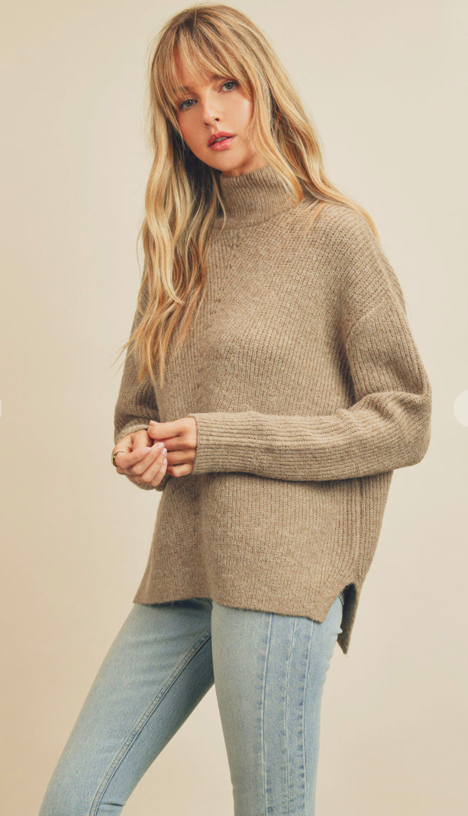 You And Me Cozy Turtleneck Sweater- Taupe