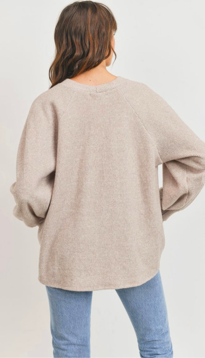 Wow That's Soft Bubble Sleeve Brushed Thermal Top- Heather Gray