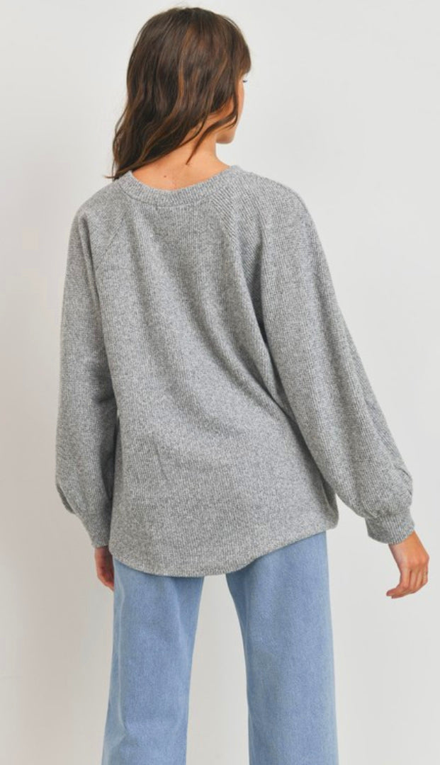 Wow That's Soft Bubble Sleeve Brushed Thermal Top- Heather Gray