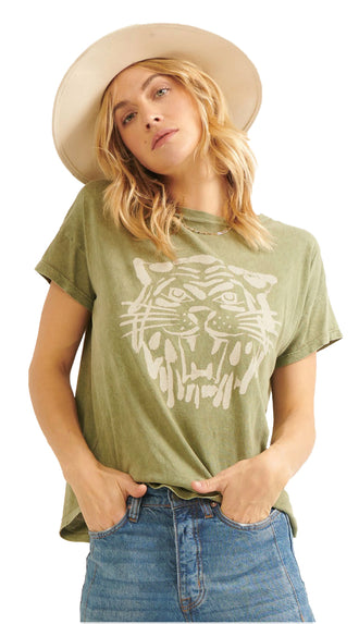 Vintage Tiger Graphic Tee- Forest Green