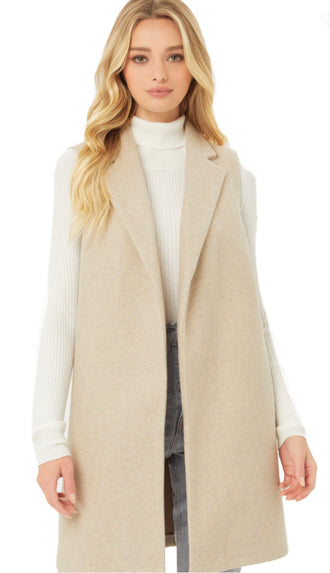 Manhattan Stroll Long Line Vest- Oatmeal