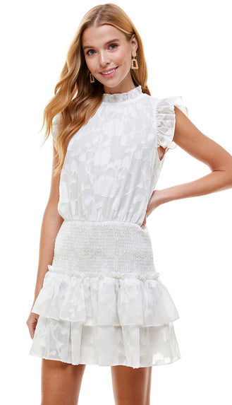 Feminine Feels Floral Print Smocked Dress- White