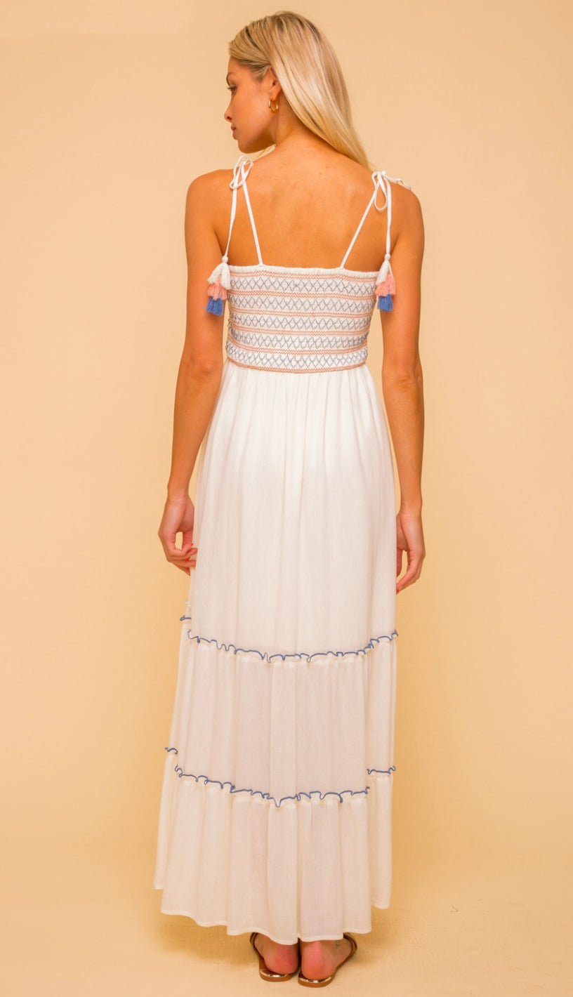 This Or That Tassel Maxi Dress- Off White